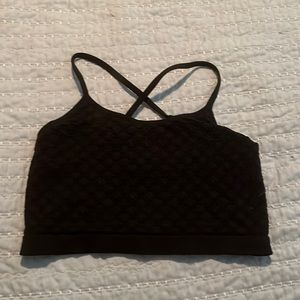 Waffle print black sports bra